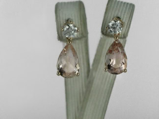 Boucles d’oreilles gouttes en or rose avec morganites