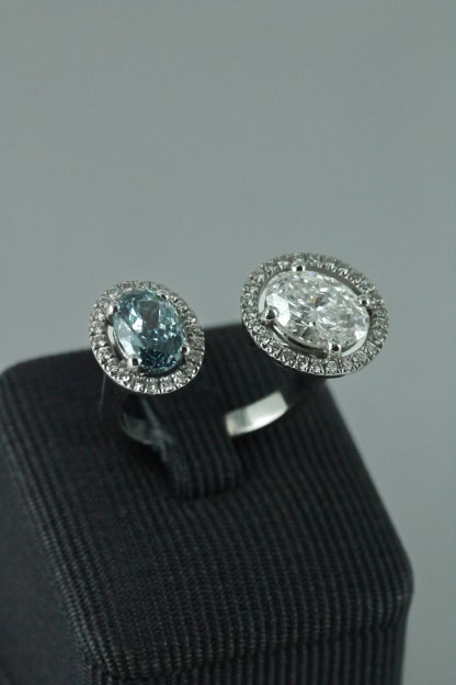 Bague duo en or blanc sertie de diamants de synthèse