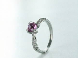 Bague Garel en or blanc 18K, saphir rose et diamants