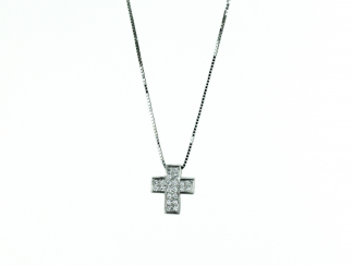 Collier Croix en Or Blanc et Diamants